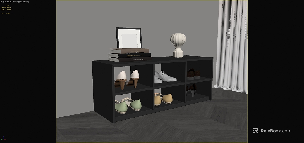 Modern Black Wooden Shoe Cabinet Home Storage texture