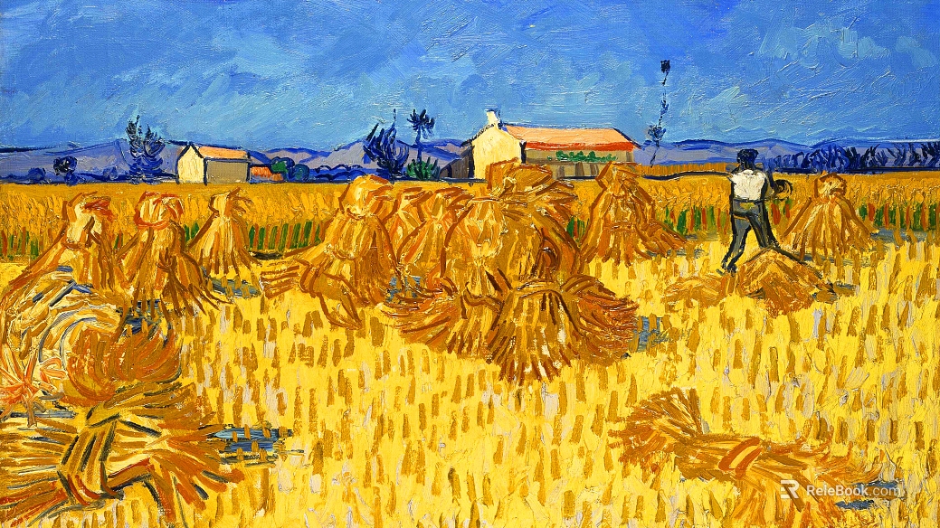 Post-impressionist wheat field landscape decorative painting texture