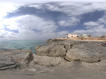 Sea Stone Blue Sky White Clouds HDR 3d model