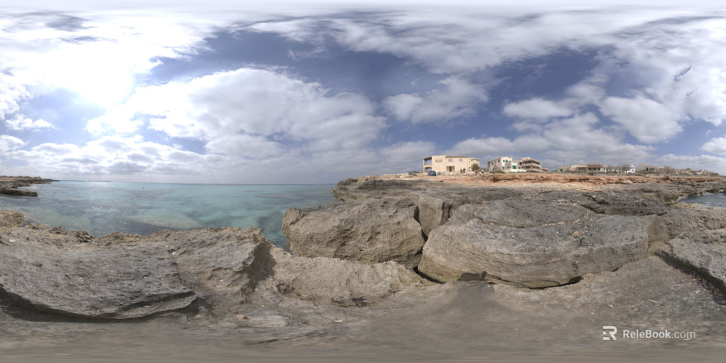Sea Stone Blue Sky White Clouds HDR texture