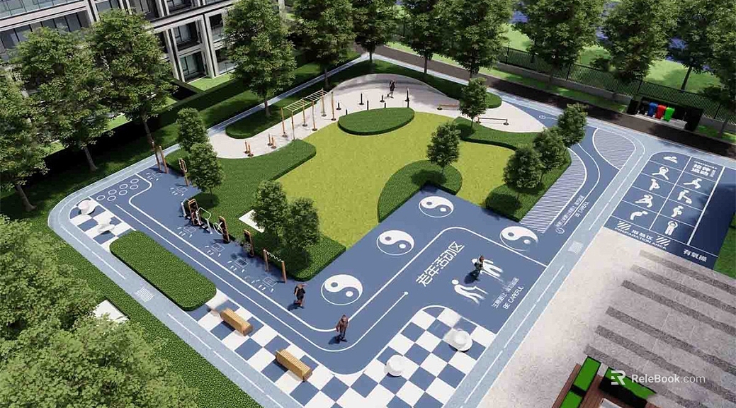Elderly activity area of modern blue gray community texture