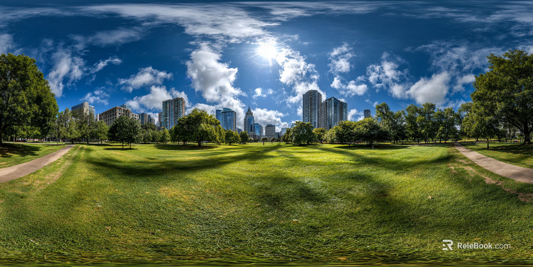 Modern Outdoor Lawn Blue Sky White Clouds Panoramic HDR texture