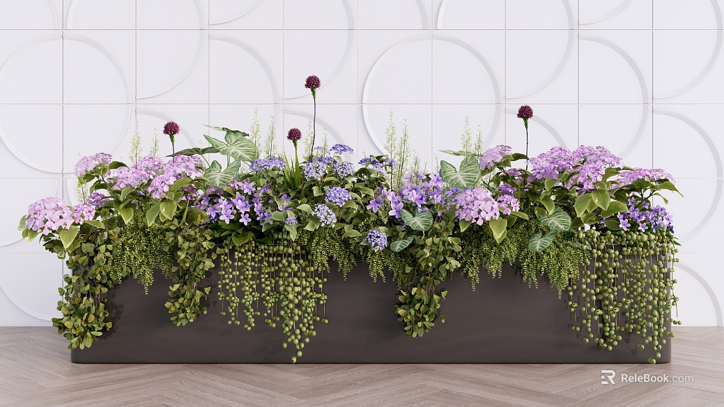 Purple-blue floral indoor landscaping texture