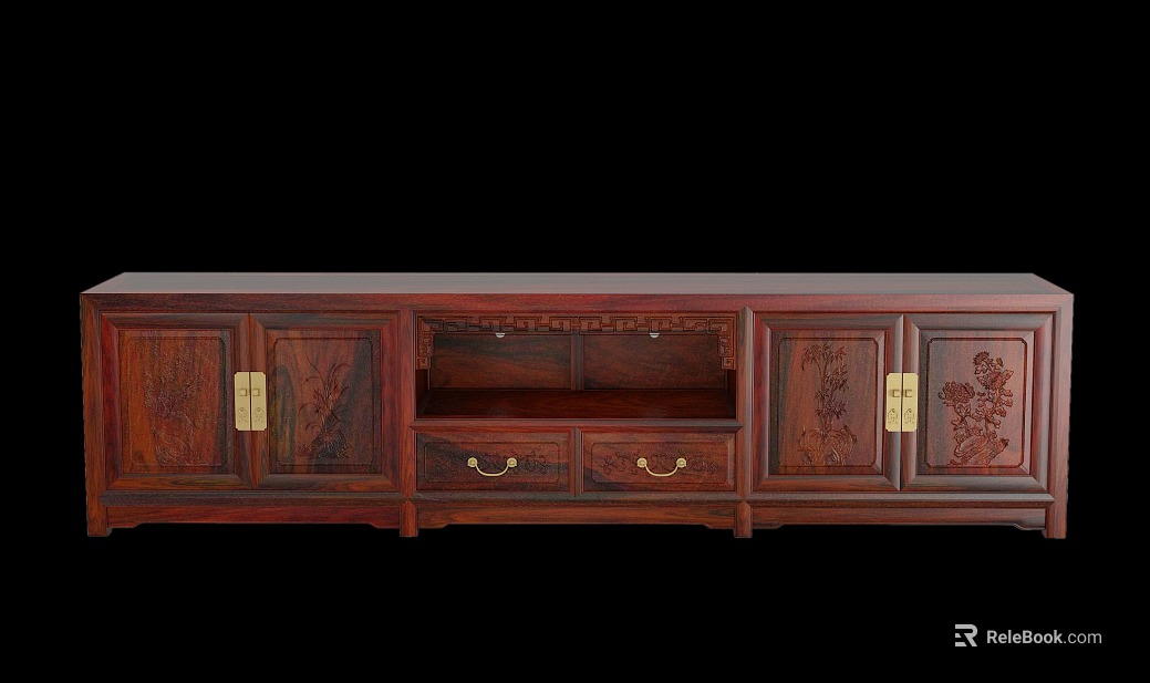 Chinese-style Red-brown Wooden TV Cabinet texture
