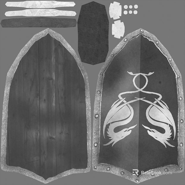 Dark Wind Gray Black Wooden Dragon Shield texture