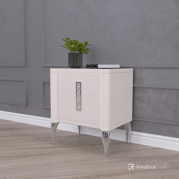 Light Luxury White Leather Bedside Table texture