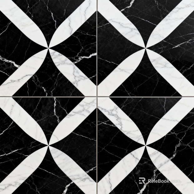Modern Middle Ancient Style Black and White Stone Parquet Flower Geometric Pattern Water Knife Stone Parquet Floor Tile Light Luxury Black and White Parquet Marble texture