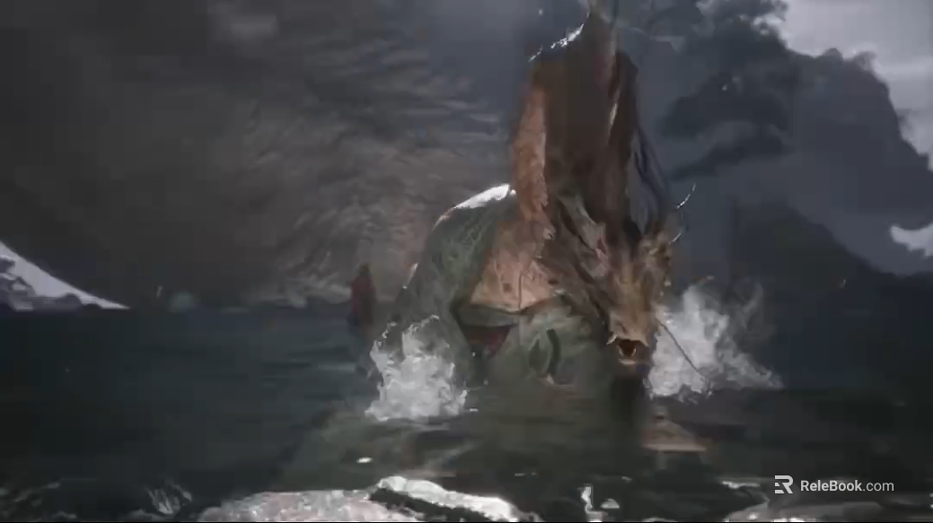 Antique dragon water scene diagram texture