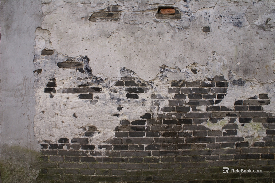 Exterior wall finish of weathered gray-black brick wall texture