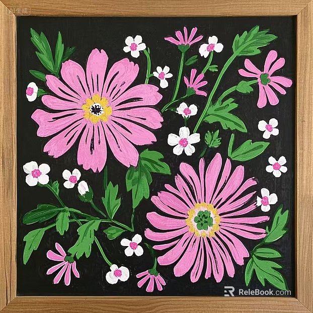 Pink Flower Folk Style Hand-painted Decorative Painting texture