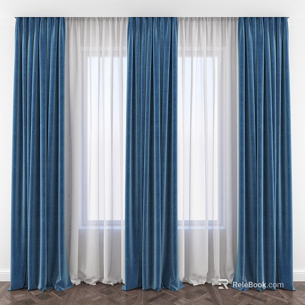 Blue and White Velvet Curtain Bedroom Curtain texture