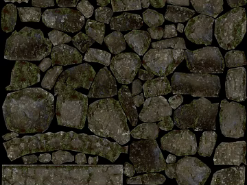 Exterior wall of dark gray rubble with moss texture (ID:ffaeh511546)