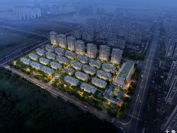 Night view of modern urban residential area 3d model