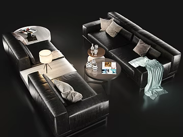 Modern black leather sofa combination texture (ID:ffaeh878936)