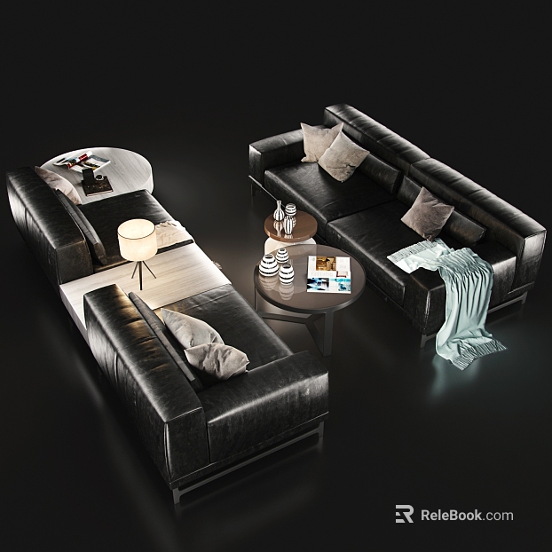Modern black leather sofa combination texture