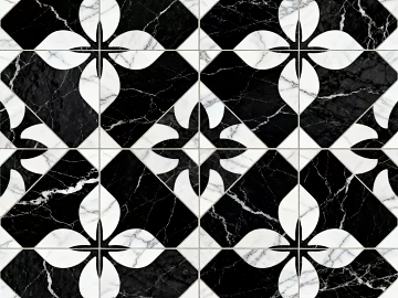 Modern Middle Ancient Style Black and White Stone Parquet Flower Geometric Pattern Water Knife Stone Parquet Floor Tile Light Luxury Black and White Parquet Marble texture (ID:ffaeh562927)