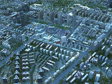 A bird's-eye view of the architectural scene of the modern city 3d model