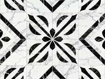 Black and White Stone Parquet Flower Geometric Pattern Water Knife Stone Parquet Floor Tile Light Luxury Black and White Parquet Marble texture (ID:ffaeh191227)