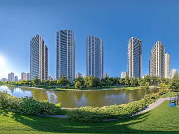 Modern Daytime Community Greening Water System Panoramic HDR texture (ID:ffach945508)