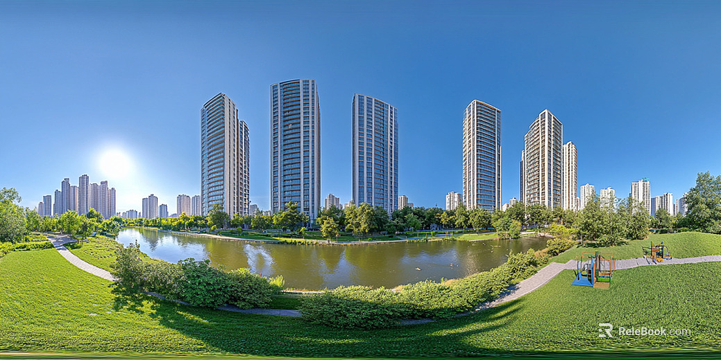 Modern Daytime Community Greening Water System Panoramic HDR texture