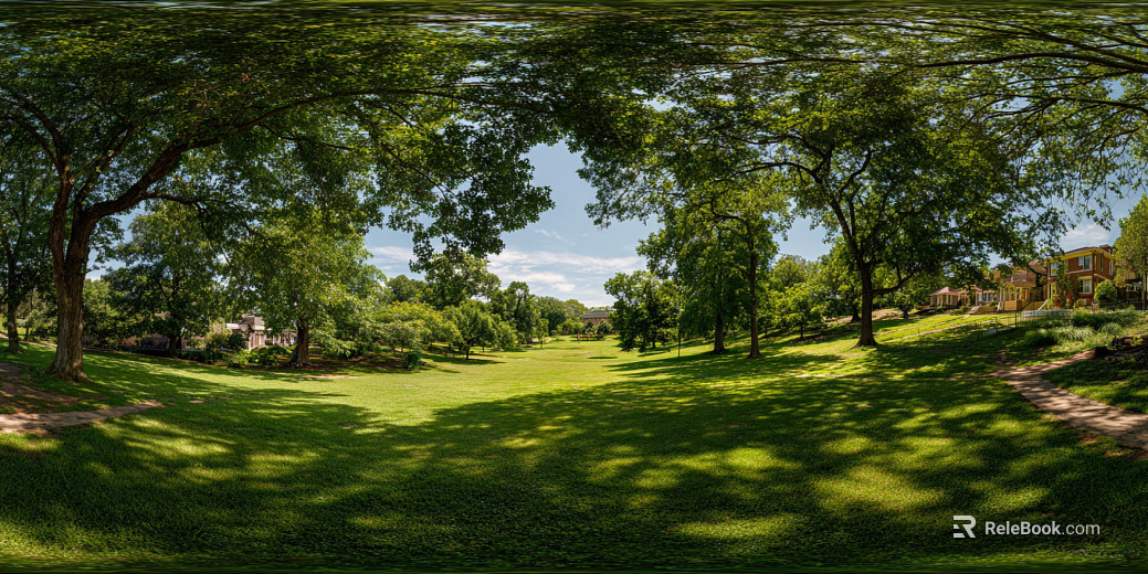 Blue Sky White Clouds Lawn Forest Landscape HDR texture