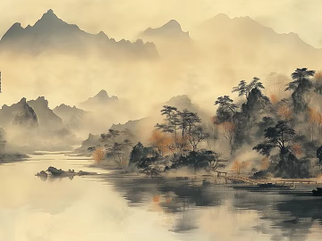 New Chinese Ink Landscape Mural Painting texture (ID:ffach677836)