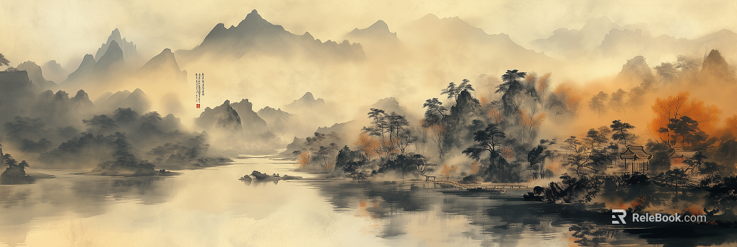 New Chinese Ink Landscape Mural Painting texture