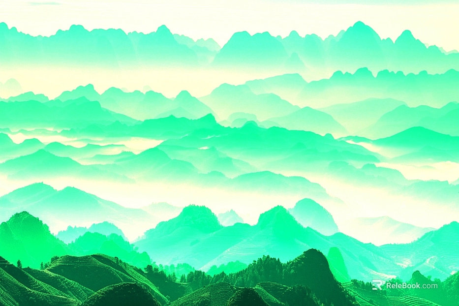 Green artistic conception landscape decorative painting texture