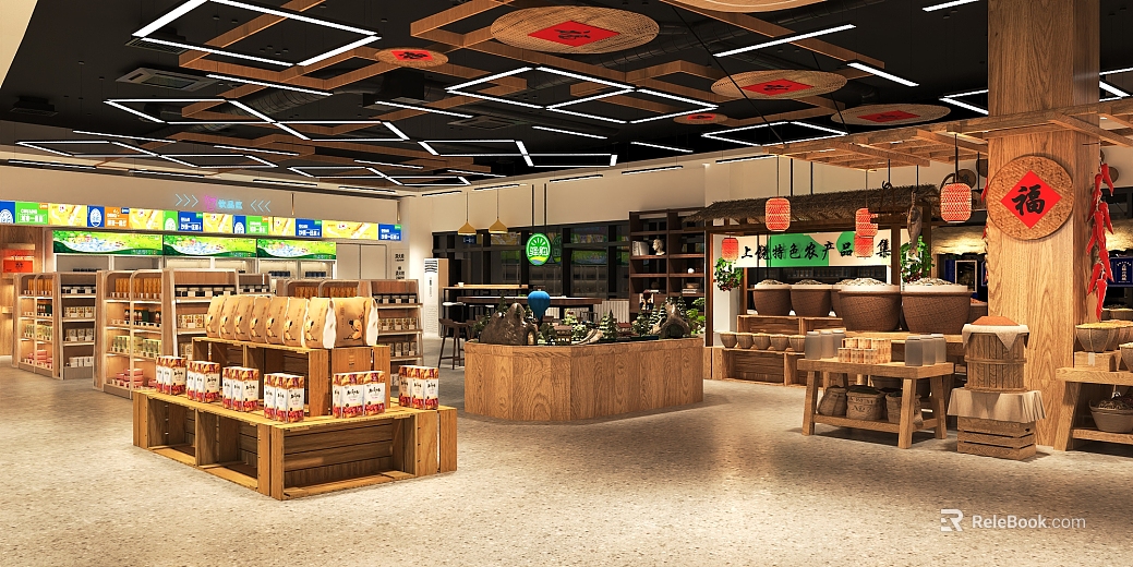 Chinese Style Log Wind Agricultural Products Supermarket texture