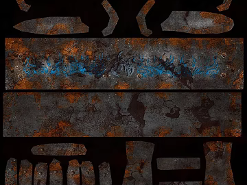 Vintage old blue pattern rust metal plate 3d model