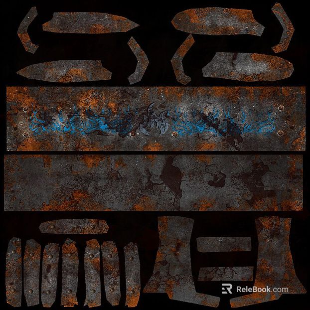 Vintage old blue pattern rust metal plate texture