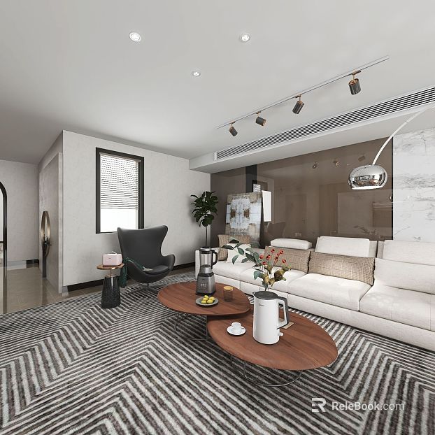 Modern gray and black striped rug, living room texture