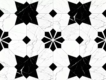 Modern Middle Ancient Style Black and White Stone Parquet Flower Geometric Pattern Water Knife Stone Parquet Floor Tile Light Luxury Black and White Parquet Marble texture (ID:ffaeh742927)