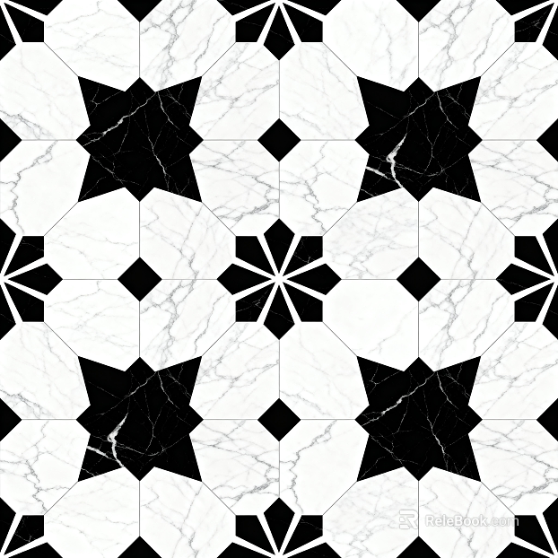 Modern Middle Ancient Style Black and White Stone Parquet Flower Geometric Pattern Water Knife Stone Parquet Floor Tile Light Luxury Black and White Parquet Marble texture
