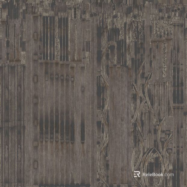 Dark gray vintage metal carved building exterior texture