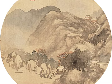 Modern New Chinese‑style decorative painting: ink wash landscape hanging scroll in an antique aesthetic texture (ID:ffaeh700494)