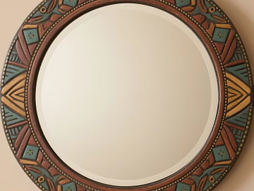 Ethnic style retro carved wooden round mirror texture (ID:ffaeh259632)