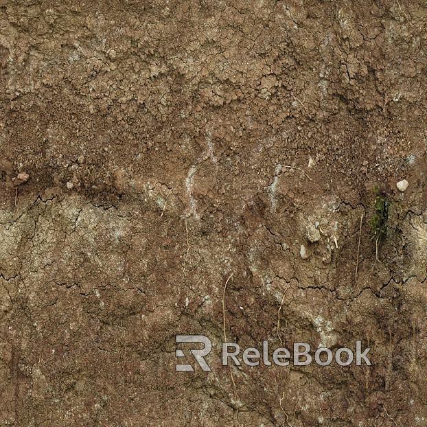 The image depicts a close-up of a muddy ground, showcasing a textured surface with wet clay and scattered pebbles, creating a natural earthy palette.