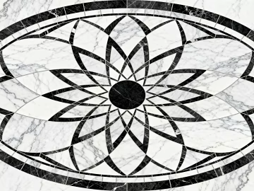 Modern European Style Black and White Stone Parquet Flower Geometric Pattern Water Knife Cut Parquet Floor Tile Light Luxury Black and White Parquet Marble Black and White Oval Parquet Entrance Stone Parquet texture (ID:ffaeh814377)