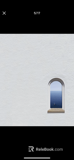 White Art Lacquer Wall Arched Window with Sea View texture