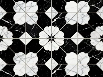 Modern Simple Antique Black and White Stone Parquet Flower Geometric Pattern Water Knife Cut Parquet Floor Tile Light Luxury Black and White Parquet Marble texture (ID:ffaeh144377)