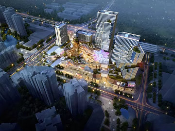 Night view of a modern urban commercial complex texture (ID:ffaeh319734)