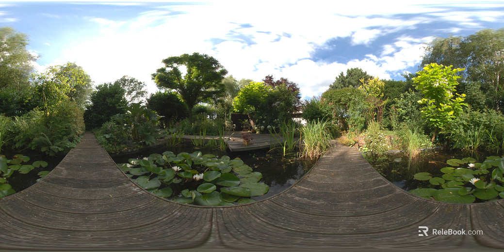 Park lotus pond plank road daytime HDR texture
