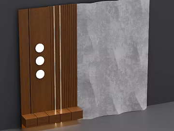 Modern curry color wall panel light gray cement background wall 3d model