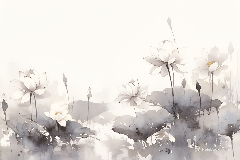 New Chinese ink lotus mural wallpaper texture