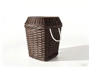 Dark brown rattan storage basket 3d model