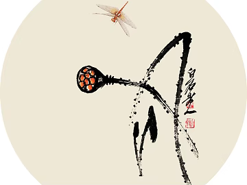 Chinese ink lotus dragonfly decorative painting texture (ID:ffaeh905371)
