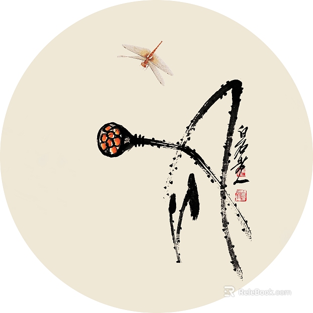 Chinese ink lotus dragonfly decorative painting texture