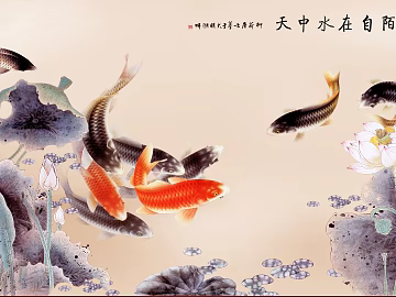 New Chinese Lotus Carp Painting Living Room Decoration Painting texture (ID:ffaeh983689)