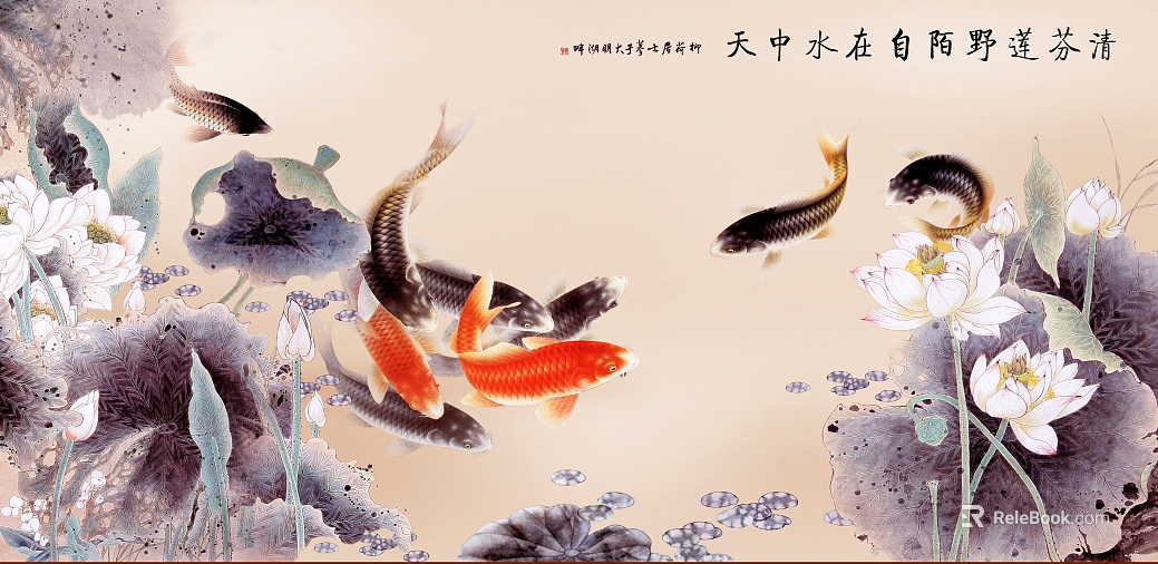 New Chinese Lotus Carp Painting Living Room Decoration Painting texture